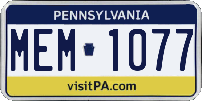 PA license plate MEM1077