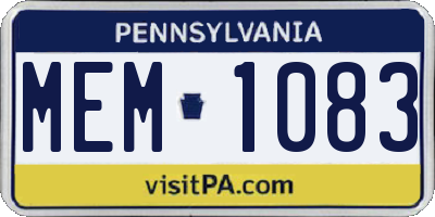 PA license plate MEM1083