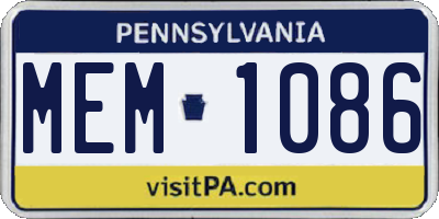 PA license plate MEM1086