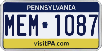 PA license plate MEM1087
