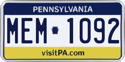 PA license plate MEM1092