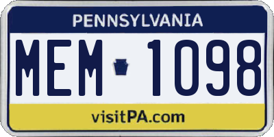 PA license plate MEM1098