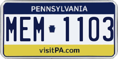 PA license plate MEM1103