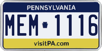PA license plate MEM1116