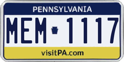 PA license plate MEM1117