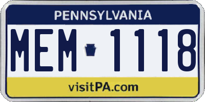 PA license plate MEM1118