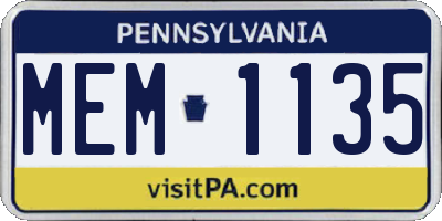 PA license plate MEM1135