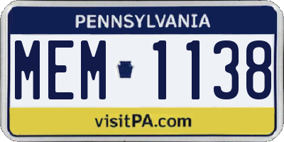 PA license plate MEM1138