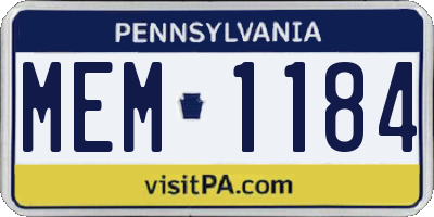 PA license plate MEM1184