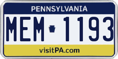 PA license plate MEM1193