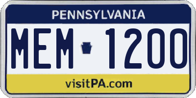 PA license plate MEM1200