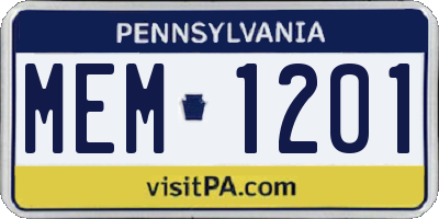 PA license plate MEM1201