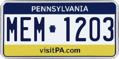 PA license plate MEM1203