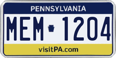 PA license plate MEM1204