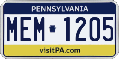 PA license plate MEM1205
