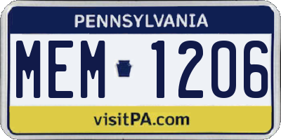 PA license plate MEM1206