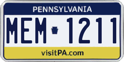 PA license plate MEM1211