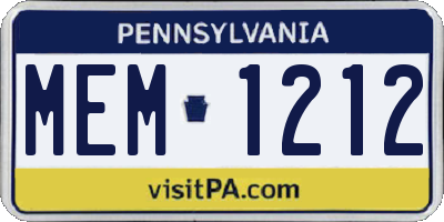PA license plate MEM1212
