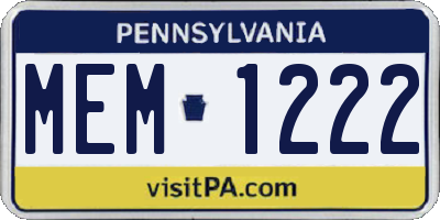 PA license plate MEM1222