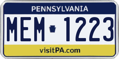PA license plate MEM1223