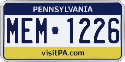 PA license plate MEM1226