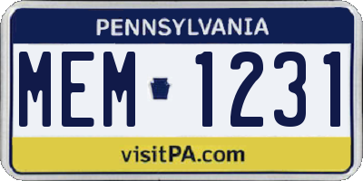 PA license plate MEM1231