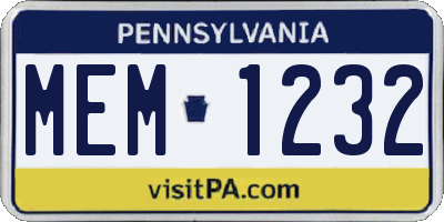 PA license plate MEM1232