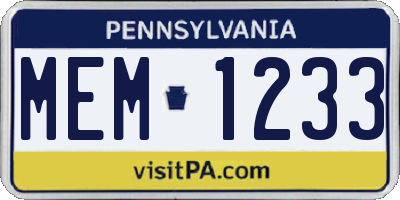 PA license plate MEM1233