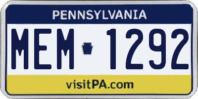 PA license plate MEM1292