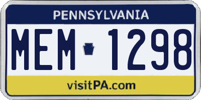PA license plate MEM1298