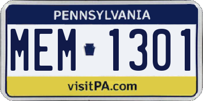PA license plate MEM1301