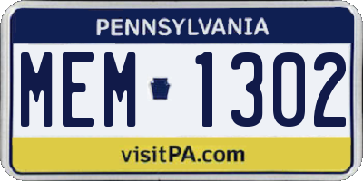 PA license plate MEM1302