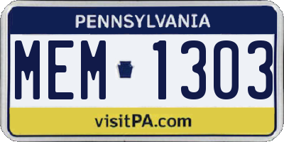 PA license plate MEM1303