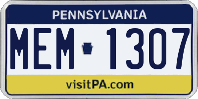 PA license plate MEM1307