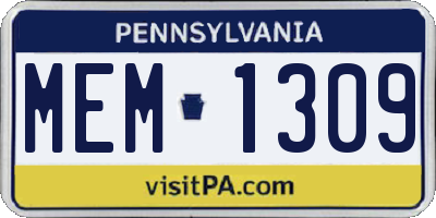 PA license plate MEM1309