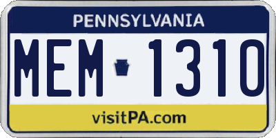 PA license plate MEM1310