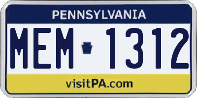 PA license plate MEM1312