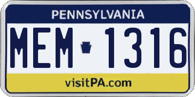 PA license plate MEM1316