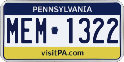 PA license plate MEM1322