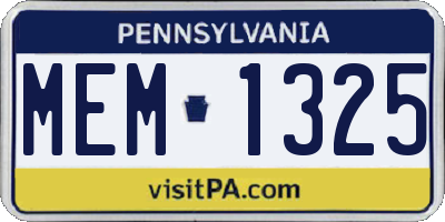 PA license plate MEM1325