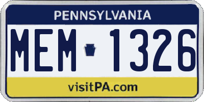PA license plate MEM1326