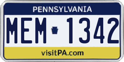 PA license plate MEM1342