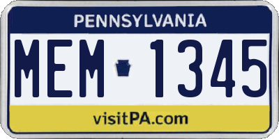 PA license plate MEM1345