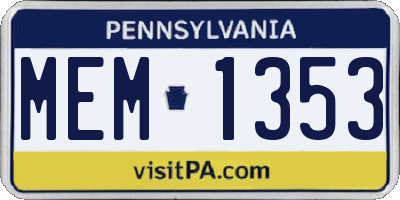 PA license plate MEM1353