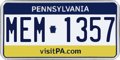 PA license plate MEM1357