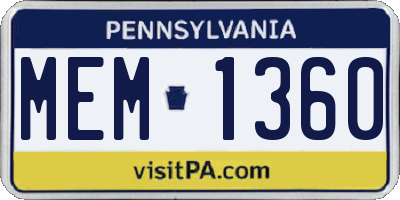 PA license plate MEM1360