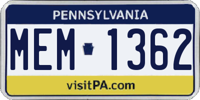 PA license plate MEM1362