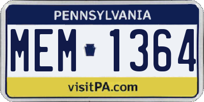 PA license plate MEM1364