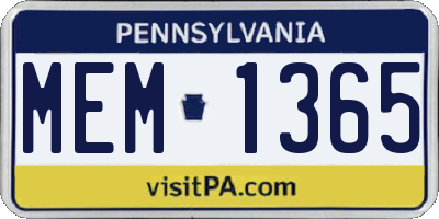 PA license plate MEM1365