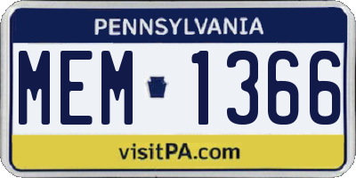 PA license plate MEM1366
